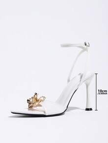 Women's Pointed Toe Elegant Metal Flower Decor High Heel Sandals, With Buckle, No Back Strap, Suitable For Daily Wear, Party, Banquet, Wedding, Versatile White Shoes - White - View 4