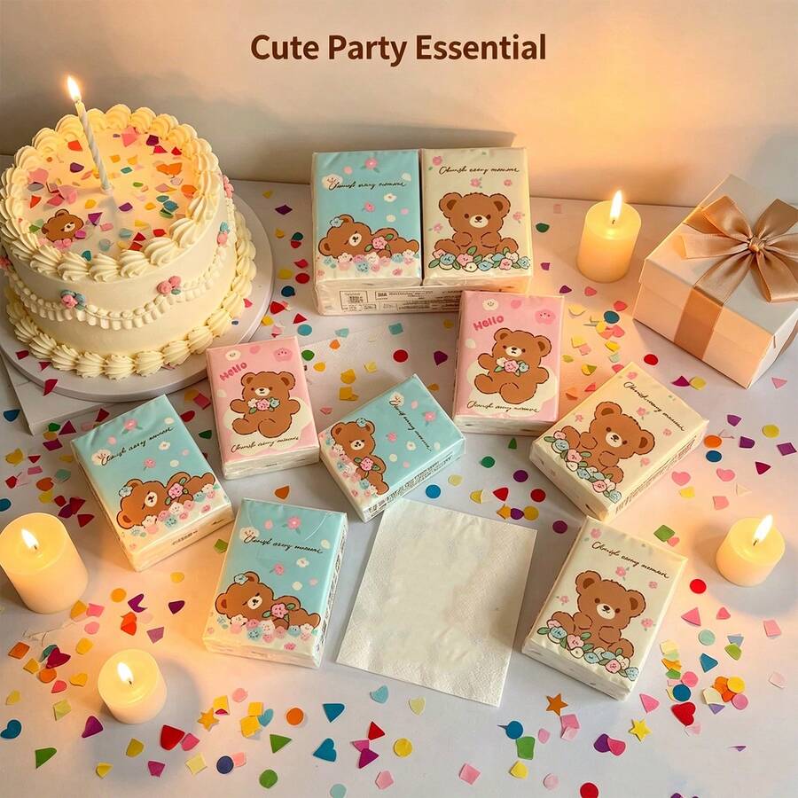 1/3/6/9/18 Packs Bear White Napkins; Pocket Tissues; Mini Facial Tissues; Portable Cute Facial Tissues Random Styles And Colors. - Multicolor - View 1