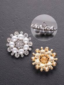 4pcs/Pack Flower-Shaped Rhinestone & Pearl High-End Metal Buttons For Wedding Decor, Clothing, Jewelry Making, DIY Shoes, Hats, Bags, Handmade Sewing Accessories - Multicolor - View 5