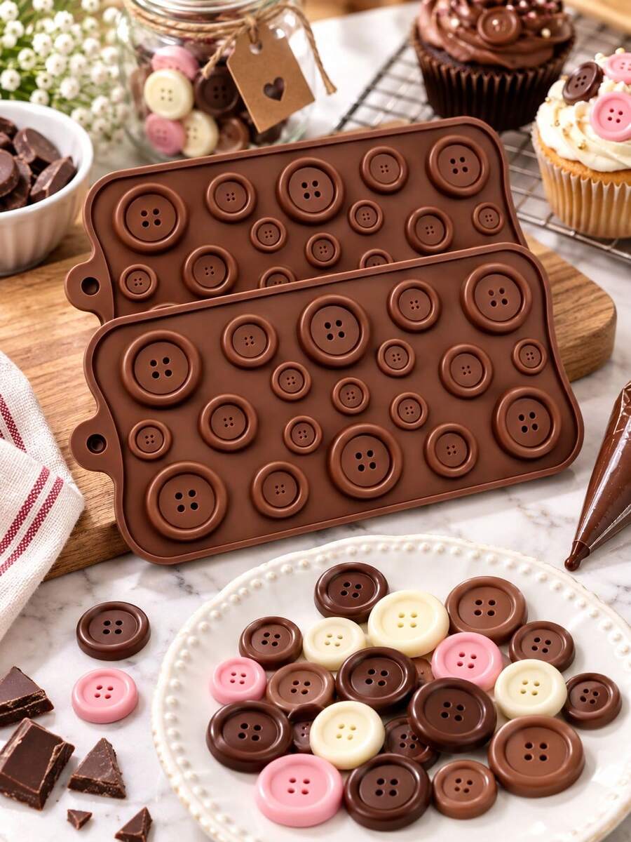 2pcs Button Chocolate Silicone Mold, 19-Cavity 4-Hole Candy Mold, Non-Stick Silicone DIY Button Shape Mold For Cakes, Cupcakes, Cookies, Birthday Party Dessert Decoration, Christmas Home Decor, Kitchen Gadget, Kitchen Utensil, Ramadan, Arabic Coffee Cup, Kitchen Decor, Kitchen Accessory, Kitchen Supplies, Home Accessory, Kitchen Storage, Holiday Essential, Kitchen Essential, Kitchen Decor And Accessory, Home Essential, College Essential, 2026 Christmas Decoration - Multicolor - View 1