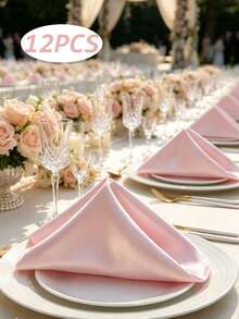 1/6/12/24/48pcs Satin Napkins 10 Colors Available, Silky Shiny Table Napkins, Durable Fabric Dinner Napkins For Wedding Banquet Party Hotel Table Decor, Foldable Cloth Napkins For Table Setting - Pink - View 10