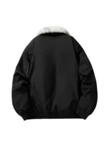 Men's Autumn/Winter Casual Versatile Commute Stand Collar Fur Collar American Retro Streetwear Jacket - Black - View 4