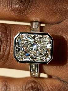Classic Super Shiny Rectangular Cubic Zirconia Couple Rings, Engagement/Wedding Gift Jewelry - White - View 1