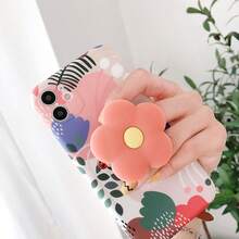Adhesive Silicone Phone Stand, Ins Floral Pattern Collapsible Air Cushion Phone Holder, Portable Slouchy Phone Grip Ring, Desktop Support, Cute Phone Back Support, Suitable For Smartphones - Multicolor - View 3