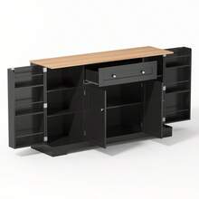 Multifunctional Kitchen Sideboard - 138 Cabinet With Drawer, Shelf & Adjustable Shelves - Modern Design With Tip-Over, Kitchen, Living Room & Bedroom - Black + MDF - View 7