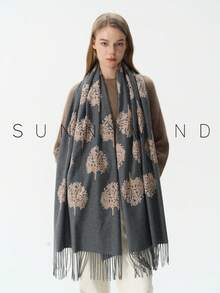 1pc Women's Embroidered Tree Of Life Plant Element Versatile Casual Elegant Scarf For Autumn/Winter Daily Wear - Dark Grey - View 7
