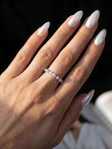 1pc Moissanite Ring Vintage 2mm Round Diamond Milgrain Band Perfect For Women's Wedding And Everyday Wear - Silver - View 5