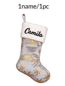 Custom Embroidered Name Snowflake Christmas Stocking, Personalized Name Holiday Hanging Decor, Farmhouse Mantel Fireplace Tree Accent, Customized Party Decoration, Customizable Xmas Gift Bag, Family, Friends, Home Celebration And Seasonal Gift Giving - Style H - View 15