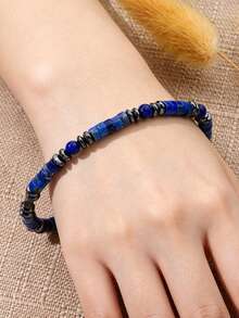 Exquisite Lapis Lazuli Tube Bracelet, Symbolizing Wisdom & Abundance, Attraction Good Luck And Protection. Unisex Fashionable Jewelry For Daily Wear - Blue - View 2
