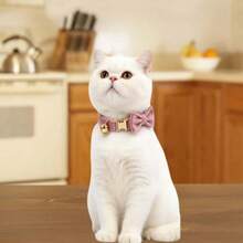2pcs/Set New Arrival Multi-Color Velvet Cat Collar With Bow Tie, Pet Cute Bell Collar, Adjustable Size, Pet Decor Bow Tie Collar Set, Soft Double-Layer Fabric, Suitable For Cats And Small Dogs, Elegant High-End Pet New Gift - Multicolor - View 7