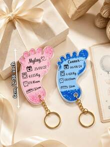 1pc Customized Foot-Shaped Acrylic Keychain, Personalized Text Date Weight Key Ring, Custom Commemorative Souvenir Gift, Suitable For Family - Multicolor - View 7