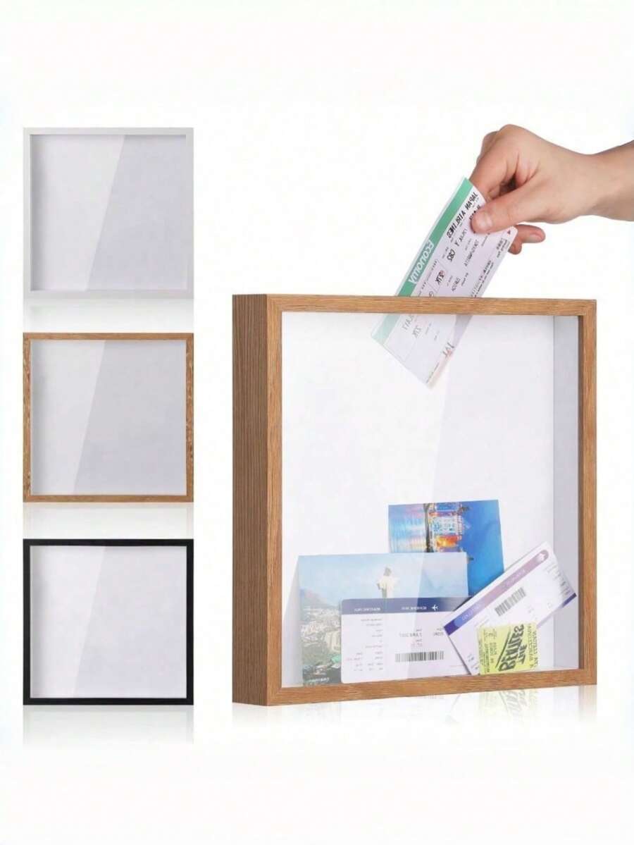 1pc Square Music Travel Souvenir Display Box, Photo Frame, Keepsake Storage Box, Wall-Mounted Photo Frame, Photo Display Box, Room Decor, Suitable For Collecting Concert Tickets, Travel Ticket Stubs, Flight Tickets, World Map Marker Storage Box - Multicolor - View 1