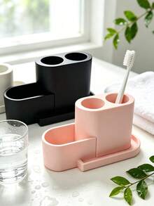 1pc Electric Toothbrush Holder, Desktop Decor, Can Hold 2 Electric Toothbrushes And 1 Toothpaste, Detachable Design For Easy Daily Cleaning - Storage Tool, Bathroom Organization, Keep Bathroom Tidy - Multicolor - View 2