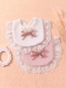 2PCS Girls Cute Candy Color Small Bow Baby Bibs Soft Skin-Friendly Newborn Drool Bib Set Suitable For Daily Use - Multicolor - View 5