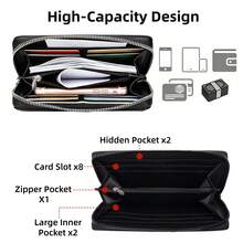 HOVI'S Men's Long Zipper Wallet, Large Capacity Business Clutch Purse With 8 Card Slots, 2 Hidden Pockets, Zipper Pocket And 2 Large Inner Compartments - Multicolor - View 5