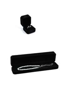 1 Set Velvet Ring Box, Earring Pendant Jewelry Box, Ring Earring Gift Box, Jewelry Display Box - Black - View 10