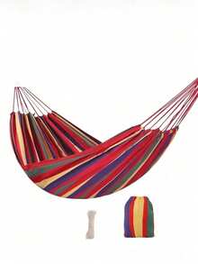 Outdoor Camping Hammock Adult Single Thickened Canvas Swing Net Bed Anti-Rollover Striped Hammock (Storage Bag Random Color Style) - Multicolor - View 1