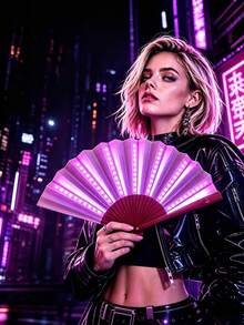 LED Glowing Fan, Polyester Fiber Material With 6 Color Effects To Choose From, Foldable Design, Atmosphere Accessory, Night Party Accessory, Party Performance Accessory, Flashing Fan, Suitable For Online Bar, Party, Wedding And Atmosphere Creation - Luminous Fan - View 4
