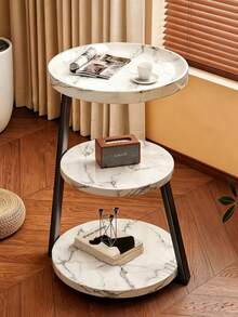 Living Room Sofa Side Table, Small Coffee Table, Storage Rack, Wooden Tabletop With Sturdy Metal Frame, Space Saving Nightstand, 3-Tier Display Accent Table For Home Decor Beside Sofa In Living Room & Bedroom - Multicolor - View 4