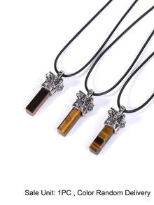1pc Men's Natural Stone Sheep Head Necklace Reiki Rectangle Pendant Healing Fluorite Amethyst Tiger Eye Obsidian Crystal Necklaces H956 - Necklace - View 14