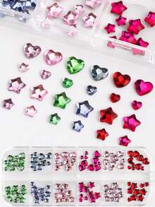 12 Grids Colorful Flat‑Back Nail Rhinestones Multi-Colored Star Heart Mixed Size Japanese Style Nail Charms DIY Manicure Art Decoration Supplies - Multicolor - View 5