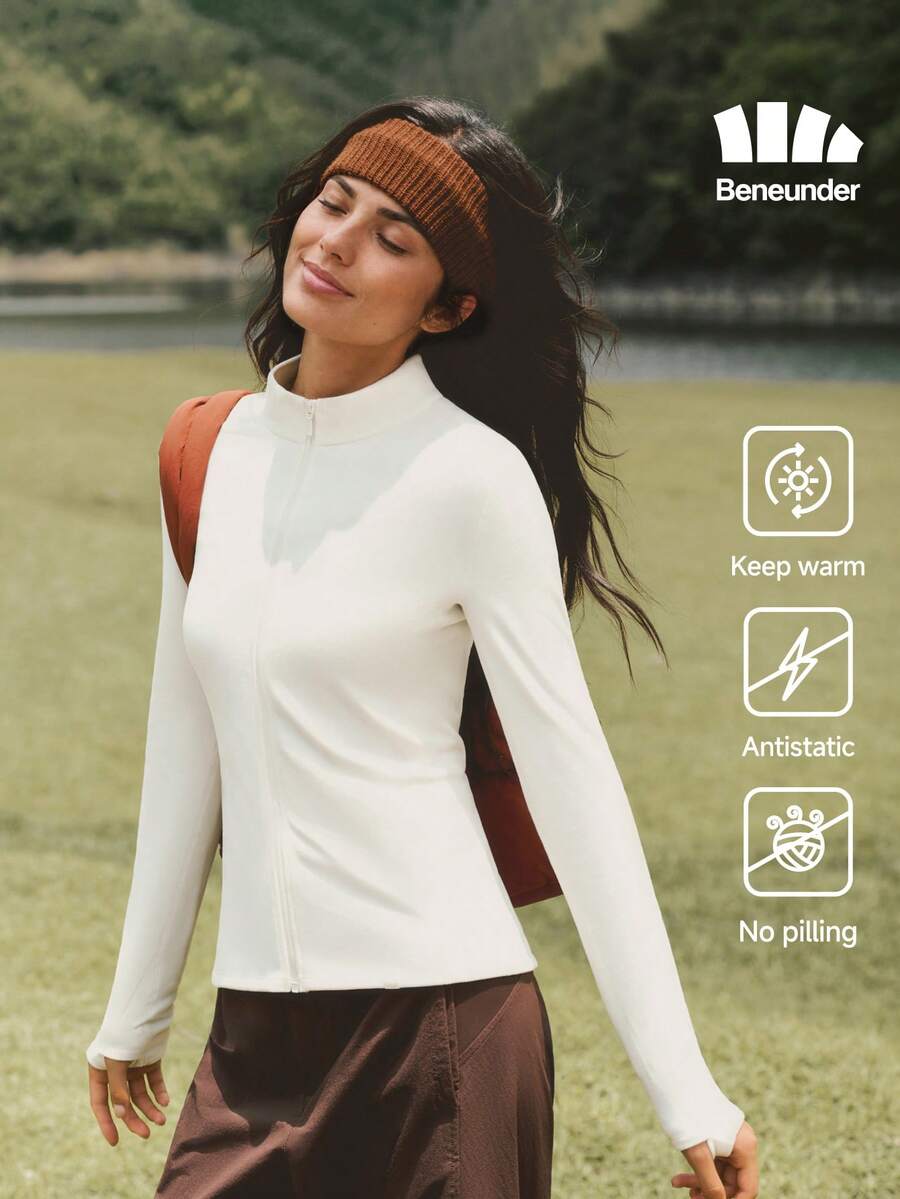 Beneunder Lapisan Dasar Fleece Wanita Kerah Tegak Ritsleting Ganda PM021 - Kelapa Putih - View 1