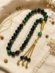 1pc Vintage Middle Eastern Style Tasbih 33 Glass Beads Rhombus Pendant Tassel Prayer Bead Bracelet - One Size - View 4