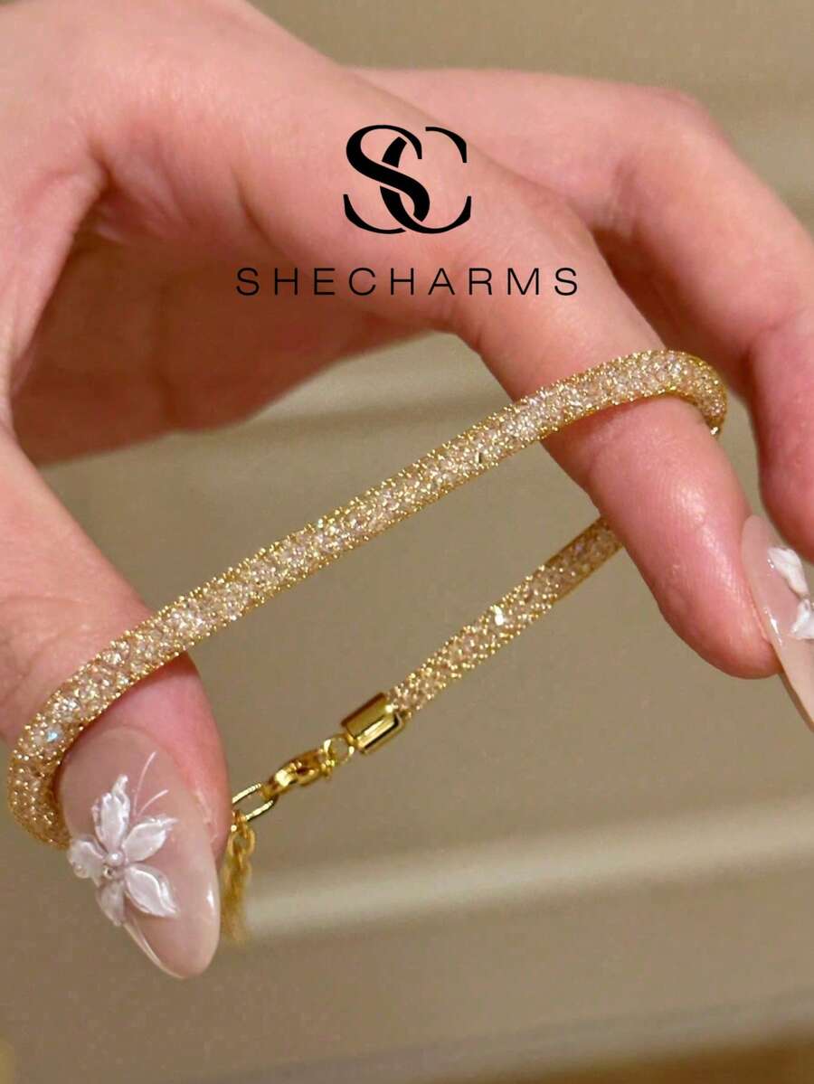 1pc Romantic Ribbon Zirconia Bracelet, Exquisite Jewelry, Women Gift, Girlfriend Gift, Ladies Fine Jewelry