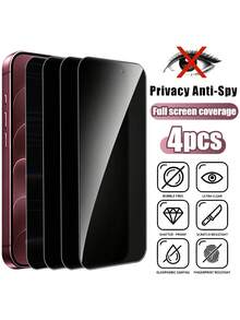 4pcs Premium Privacy Tempered Glass Screen Protector, 9H Hardness Anti-Scratch, Rounded Corner Design Comfortable Fit, Dust-Proof Design, Privacy Protection, Suitable For Daily Use, Professional Office And Home, Compatible With IPhone 17e/18 ProMax/18 Pro/17 Air/17 ProMax/16 Pro/16/15 ProMax/15 Pro/15/14 ProMax/14 Pro/14/13/12/11[Compatible With IPhone Duo/17 Phone Case, Summer, Ocean, Vacation] - Black - View 9