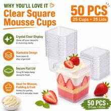 10/50pcs Clear Square Dessert Cups With Lids (25 Containers And 25 Lids), Christmas Food Containers, Mousse Cups, Suitable For Pudding, Mini Cakes, Parfaits, Fruit Cups, Snack Cups, Holiday Party Dessert Table - Multicolor - View 7