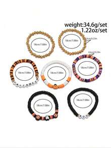 7pcs/Set European And American Halloween Theme Multi-Layer Stacked Bracelets, Punk Gothic Style Stacked Letter Jewelry, Party Cosplay Accessories, Creative Holiday Small Gift - Multicolor - View 5