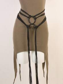Halloween Witch Cosplay Waist Rope, Vintage Double O-Ring Metal Buckle Multi-Strand Wrapped Tassel Belt, Medieval Renaissance Dress Costume Accessory - A - View 5