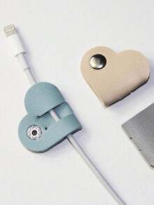 1 Mixed-Color Heart-Shaped Data Cable Storage Box, Earphone Cable Winder Storage Box, PU Leather Material, Suitable For Both Men And Women, Anti-Loss Cable Winder, Suitable For Halloween, Christmas, Thanksgiving Parties And Other Occasions, - Multicolor - View 5