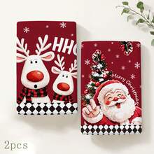 2 buah Handuk Dapur Motif Natal, Santa Claus, Rusa Kutub, Kepingan Salju, Pohon Natal, Desain Teks, Handuk Tangan Merah untuk Liburan, Handuk Dekorasi Rumah Dapur Musim Dingin, Dekorasi Pesta Natal, Hadiah Liburan untuk Memanggang dan Membersihkan - MultiWarna - View 9