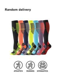 1/2/4 Pairs Unisex Compression Socks, Knee-High, Elastic Support, Autumn Apparel, Autumn Style, Running, Cycling, Fitness - Multicolor - View 9