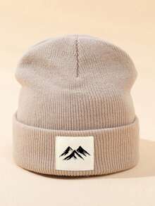 MAKEFGE 1pc Unisex Outdoor Casual Mountain Pattern Printed Fabric Label Autumn Winter Spring Warm Minimalist Fashion Soft Comfortable Beanie Knit Hat Suitable For Daily Wear - Mountain Pattern - View 17