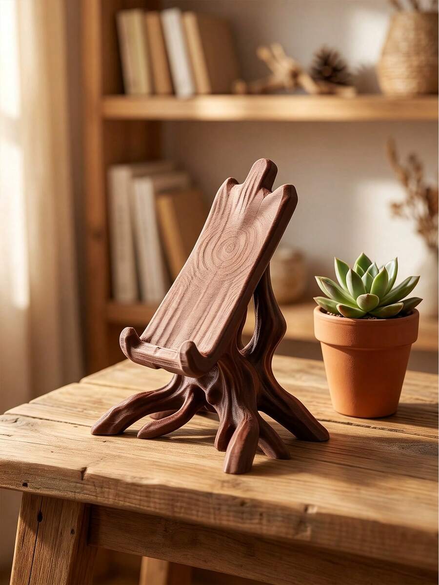 1 buah Hiasan Dudukan Ponsel dengan Desain Akar Pohon Bergaya Vintage yang Terinspirasi dari Peri - Sebuah Hiasan Meja Kreatif yang Cocok untuk Rumah dan Kantor. Dilengkapi dengan Ujung Kayu Berwarna Cokelat Klasik. - beraneka warna - View 1