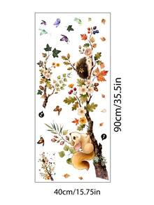 Watercolor Autumn Tree Branch Squirrel Hedgehog Wall Decal, Flowers Autumn Leaves Butterfly Self-Adhesive Removable Kids Room Wall Decoration Sticker - Multicolor - View 4