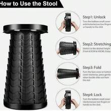 Folding Stool Portable Telescoping Seat Camping Retractable Adjustable Outdoor - Black - View 5