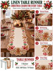1pc-Christmas Gingerbread Man Cutout Table Runner, Xmas Candy Cane Snowflake Table Runner, Rustic Farmhouse Holiday Table Decor, Seasonal Tabletop Centerpiece For Dining Table Kitchen Party Winter Christmas Home Decorations - Multicolor - View 5