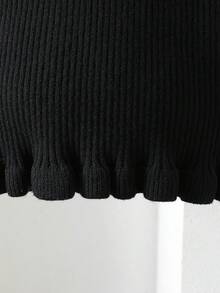 女童冬季長袖熊頭設計純色高領套頭毛衣 - 黑色 - 查看 4