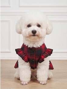 LUCKIE LABO 1pc Black & Red Plaid Bow Dress, Anti-Flea Pet Dog Clothes For Chihuahua Small Dogs, Fashionable Skirt Suitable For Cats & Dogs Indoor/Outdoor - Multicolor - View 5