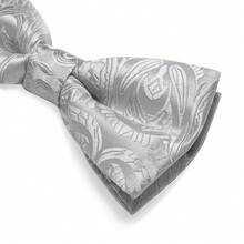 5Pcs Men Light Grey Paisley Jacquard Bow Tie Pocket Square Cufflinks Ring Boutonniere Set, Cufflinks Pattern Random For Wedding - Light Grey - View 3