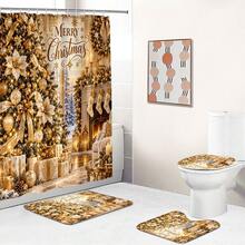 1pc/4pcs Gold Christmas Tree Pattern Multifunctional Bathroom Decor Shower Curtain Set Free 12 Hooks Premium Holiday Atmosphere Bathroom Mat U-Shaped Floor Mat And Round Toilet Lid Cover Suitable For All Scenes Decoration Bathroom Set - Gold Christmas Tree 6 - View 7