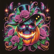 1pc DIY Diamond Painting Kit - Pumpkin Skull & Floral Butterfly Pattern - Round And Asymmetrical Shaped Crystal Rhinestone Partial Drill Design Craft, Suitable For Living Room, Bedroom, Study Wall Decor Art - 30*30cm/11.8*11.8in - Unframed - View 5
