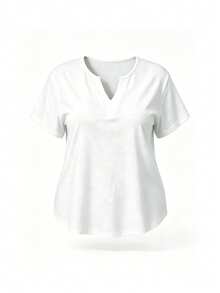 Women's Casual Short Sleeve Small V-Neck Plus Size T-Shirt, Breathable Lightweight Everyday Top, Suitable For Outdoor Activities - White - View 8