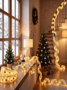 Lampu Pita LED untuk Pohon Natal | Desain Bergelombang Berkilau Emas | Bertenaga Baterai, Tidak Perlu Colokan | Cocok untuk Dekorasi Liburan Natal dan Pernikahan di Dalam Ruangan | Tema Santa Claus | Bahan Plastik Tahan Lama dengan Dekorasi Berkilau, Lampu Rangkaian Pohon Natal - Lampu Pita - View 12