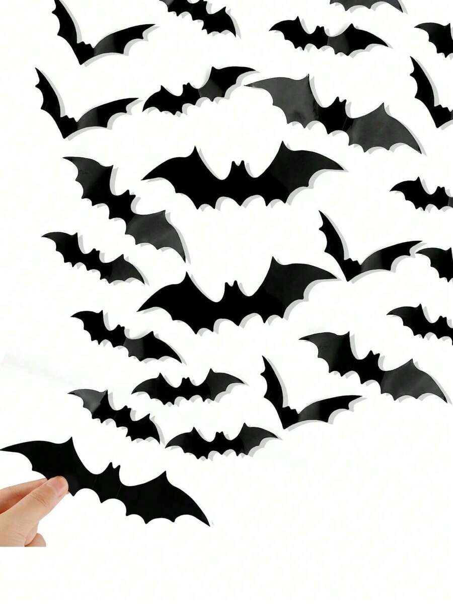 120/72/60/12pcs Halloween Bat Decorations, Halloween 3d Bat Wall Decor, Black Bat Wall Stickers, Black Bat Decals, Reusable, Suitable For Bathroom, Bar, Restaurant, Bedroom Door, Halloween Party Supplies, Winter Halloween Home Decor - Multiple Styles - View 1