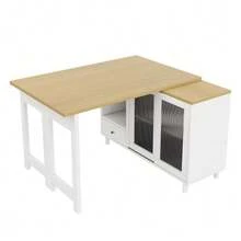 Extendable And Foldable Dining Table With Storage, Modern And Mobile Dining Table, Folding Dining Table, Dining Table With Ample Storage Space, Glass Door Panel, 360° Rotation, Natural + White - White - View 7