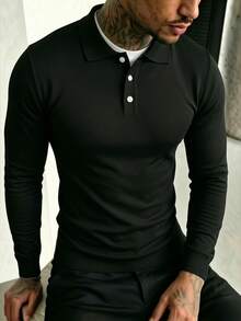 ZYNTH BALENO Men's Fashionable Turn-Down Collar Long Sleeve Sweater, Suitable For Fitness, Running, Hiking, Black - Black - View 4